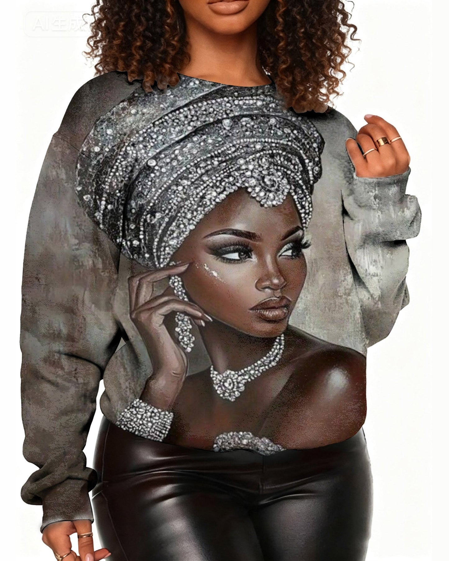 Image of A African Woman Crewneck Long Sleeve Sweatshirt