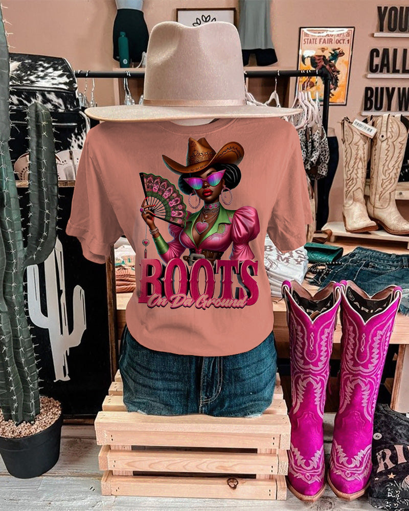 Boots On Da Ground Crew Neck Short Sleeve Cotton T-shirt