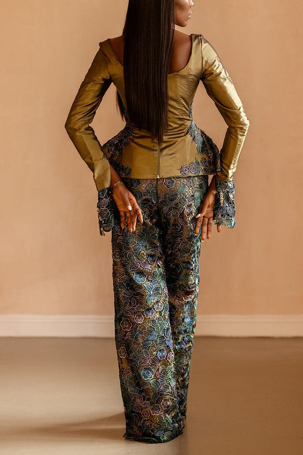 Retro Floral Print Top & Pants Set