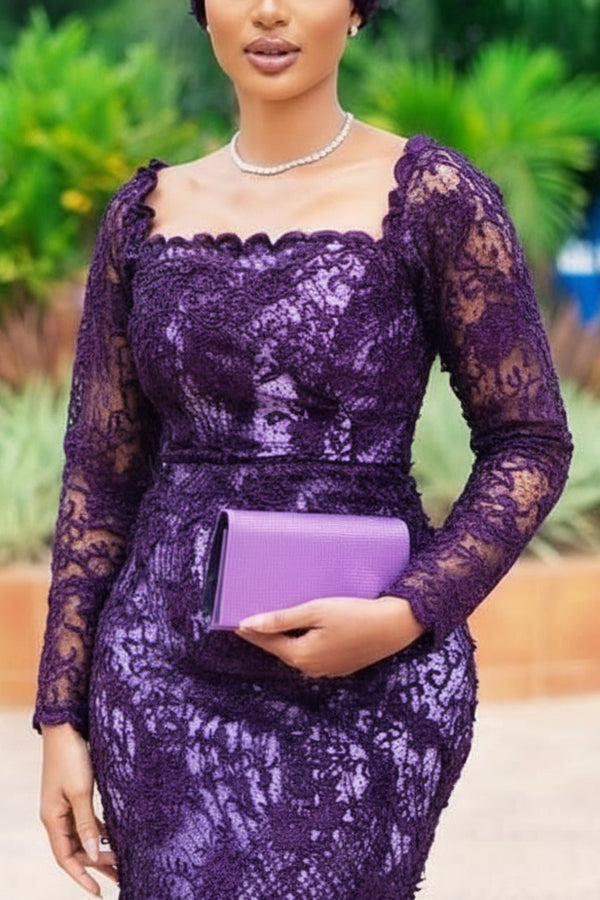 Elegant Lace Square Neck Dress