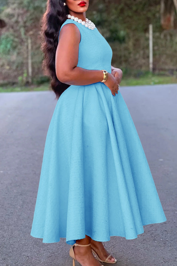 Elegant Boat Neck Sleeveless Swing Dress