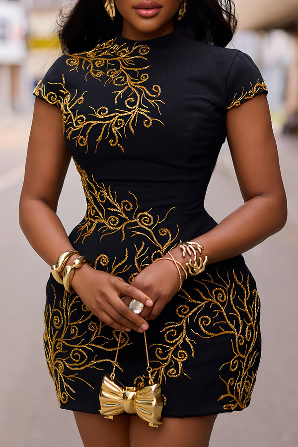 Stylish Leaf Print Bodycon Mini Dress