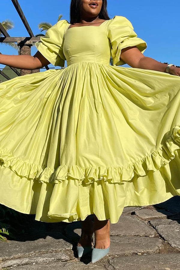 Chic Square Neck Ruffle Hem Dress