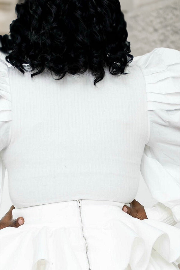 Stylish Puff Sleeve Layered Hem Dress