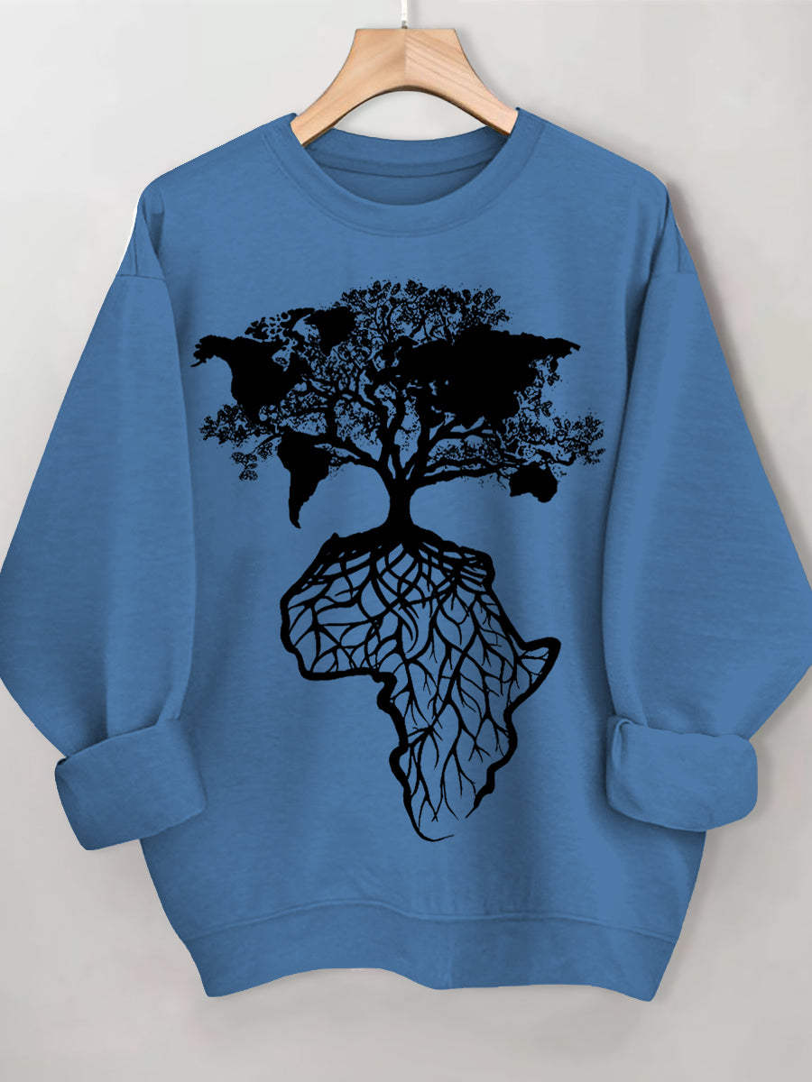 Women's Africa Is The Root Of The World Art Print Cotton Long Sleeve T-Shirt Thin Sweatshirt