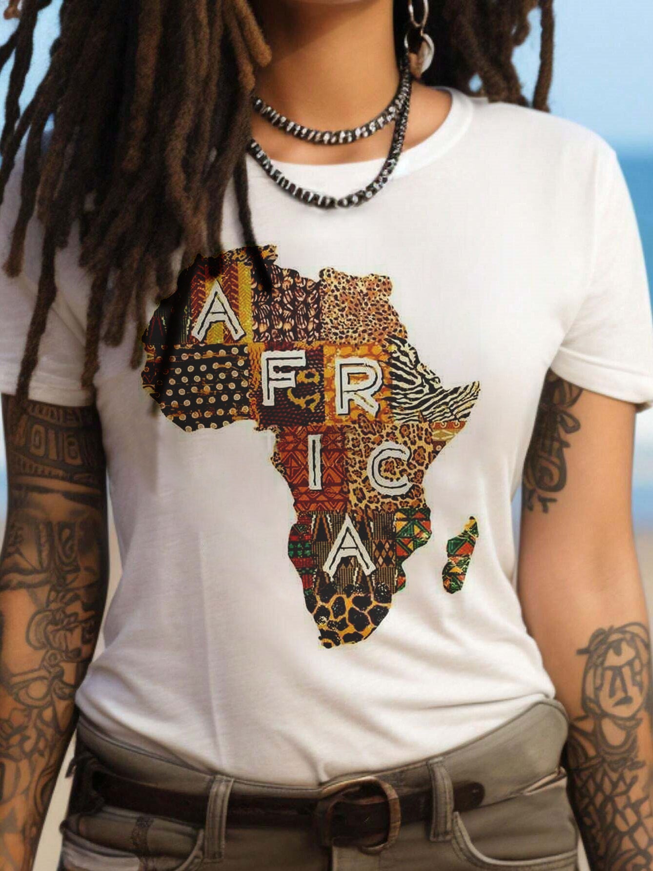 Women's Africa Map Pattern Print Short Sleeve T-Shirt
