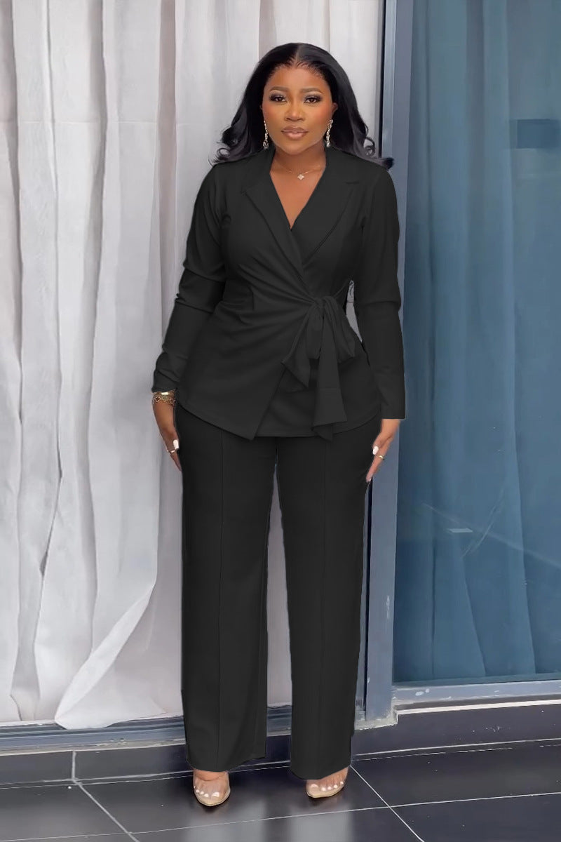 Lace-up Suit Wide-Leg Pants Two-Piece Suit