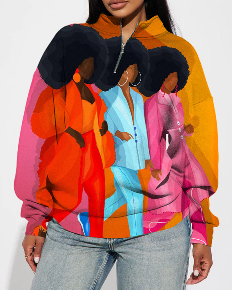 Towards Success Stand Collar Zip Up Long Sleeve Sweatshirt