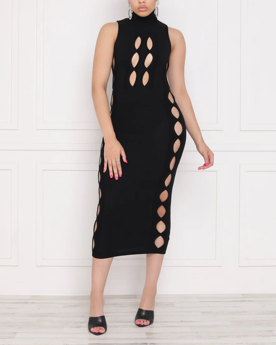 Sexy Sleeveless Hollow-out Midi Dress