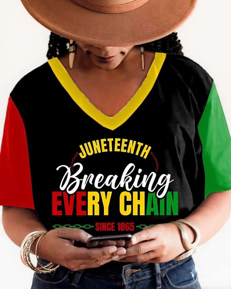 Juneteenth Contrast Letter Printing Women's Short Sleeve T-shirt
