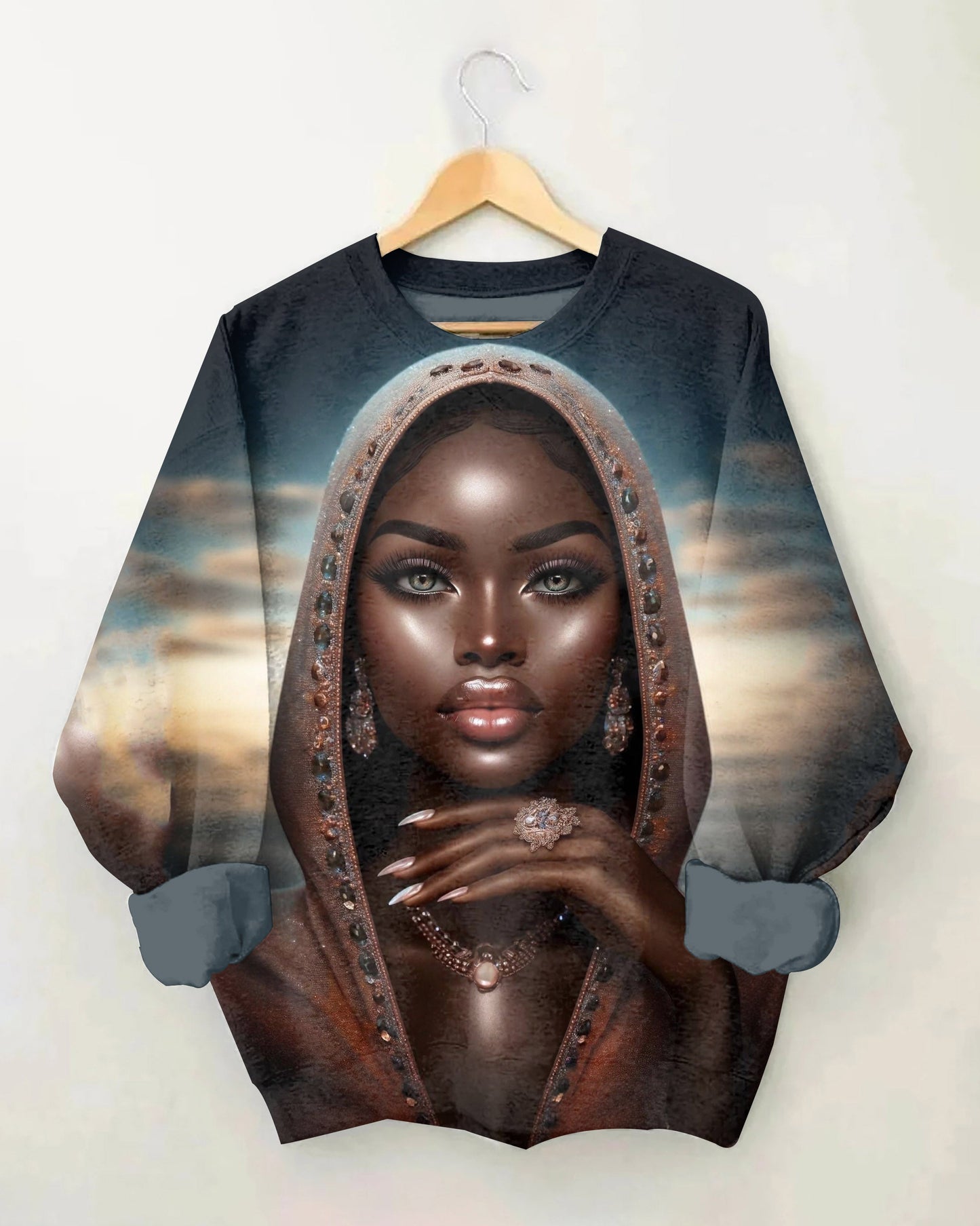 Brown Queen Art Crewneck Long Sleeve Sweatshirt