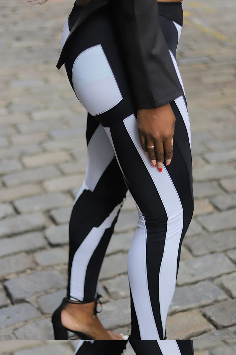 Mesh Patchwork Colorblock High Waist Slim Fit Pants-Beige