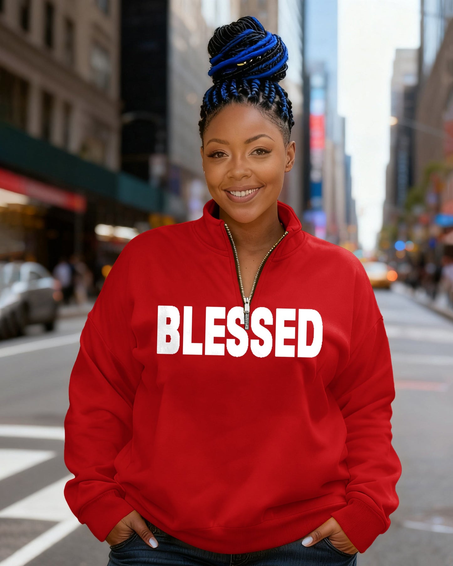 Blessed Stand Collar Zip Up Long Sleeve Sweatshirt