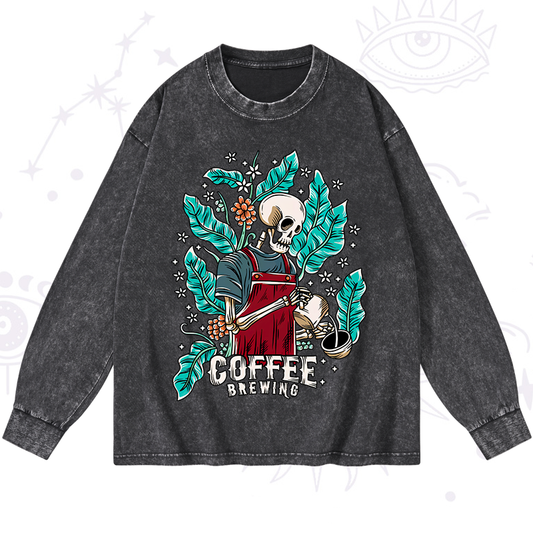 Coffee Brewing Washed Long Sleeve Shirt