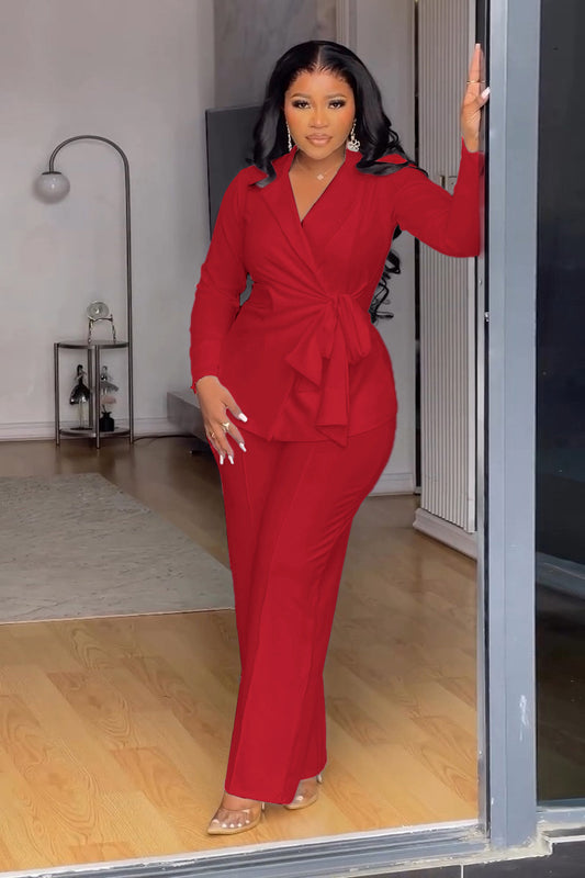 Lace-up Suit Wide-Leg Pants Two-Piece Suit