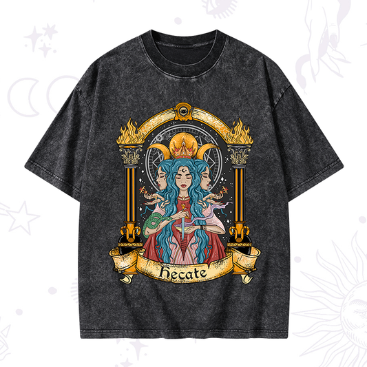 Triple Moon Goddess Hecate Washed T-Shirt