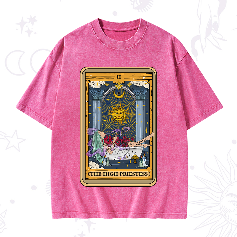 The High Priestess Tarot Card Washed T-Shirt