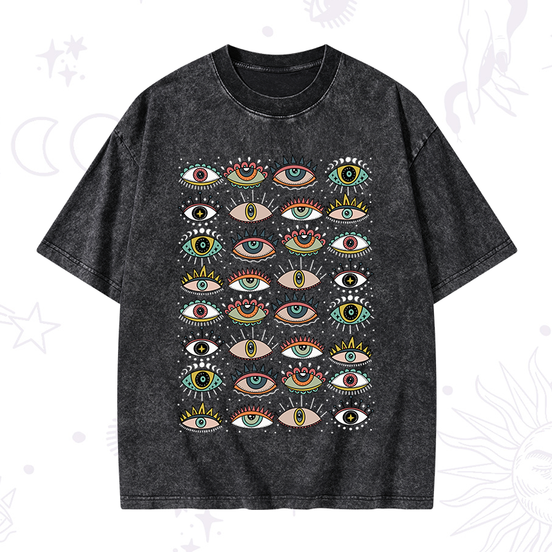 Evil Eye Pattern Washed T-Shirt