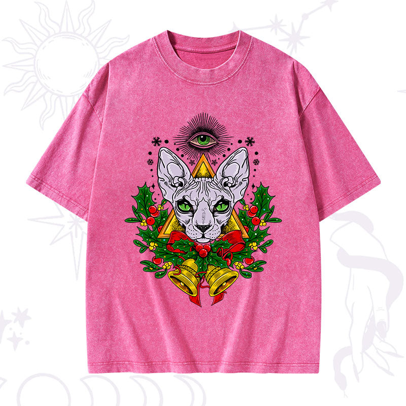 Christmas Mystical Cat Washed T-Shirt