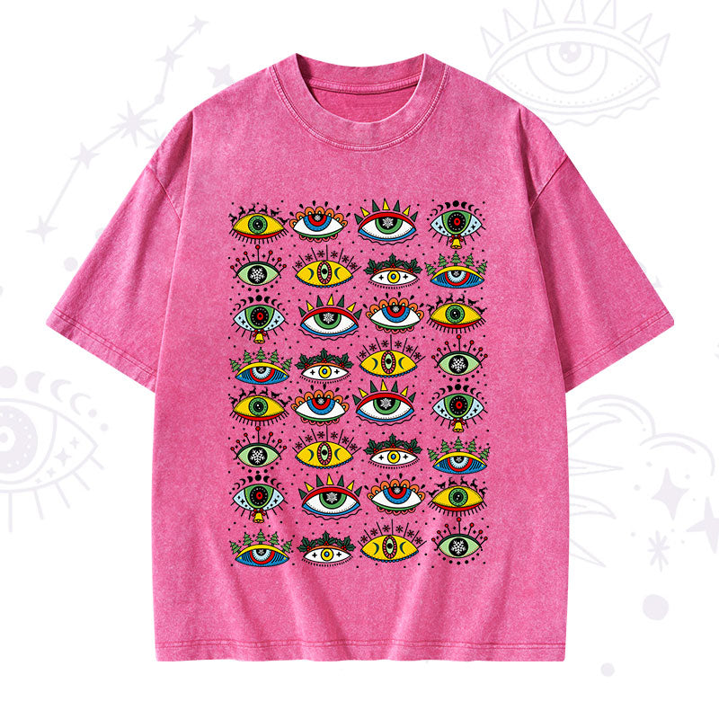 Christmas Evil Eye Pattern Washed T-Shirt