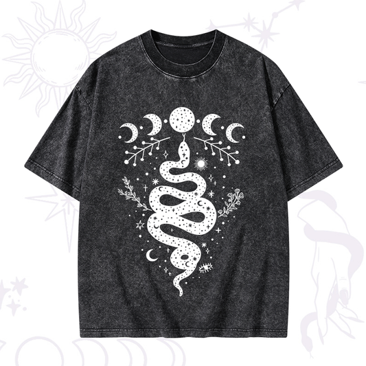 Snake And Moon Phase Comfort Washed T-Shirt