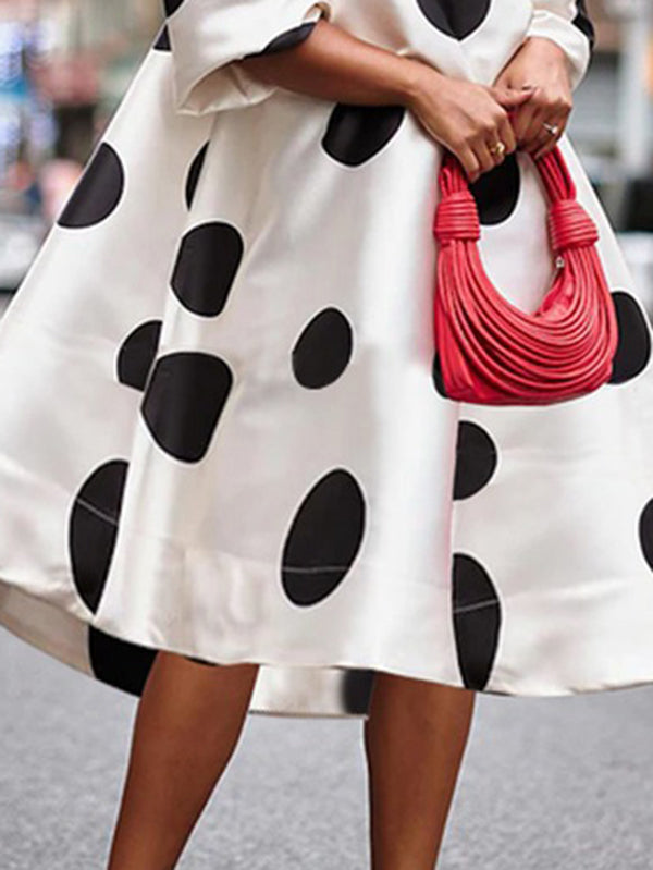 A-Line Loose Polka-Dot Split-Joint Off-The-Shoulder Midi Dresses