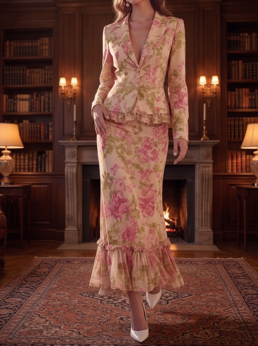 Pink Floral Ruffle Two-Piece Set