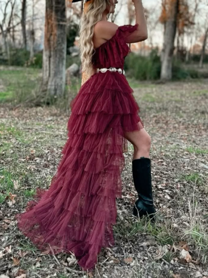 Burgundy Tulle High-Low Dress