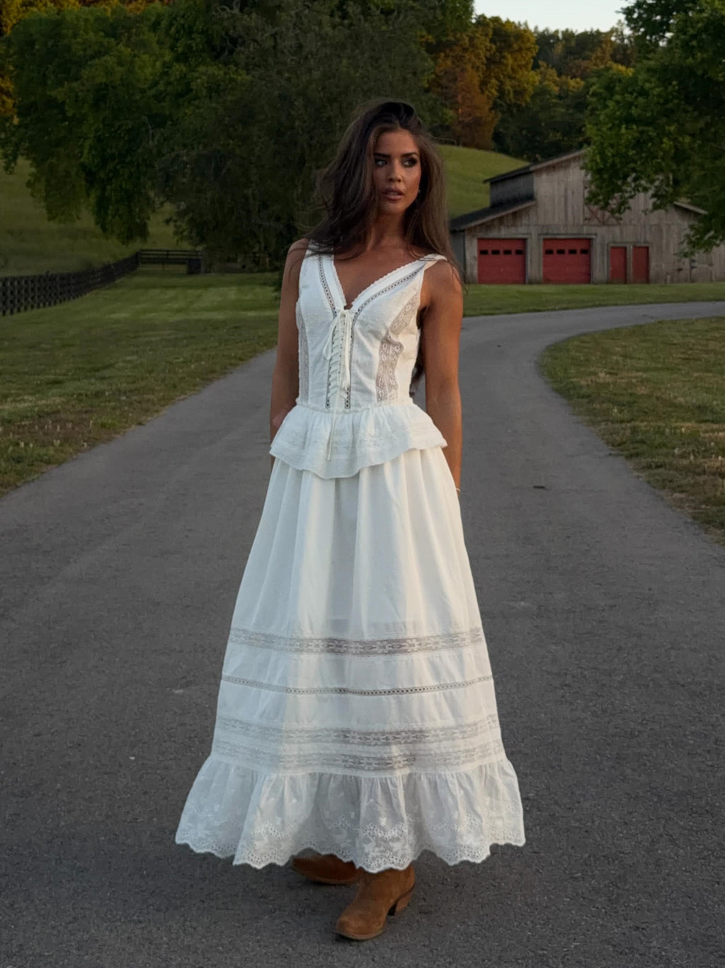 Lace Insert V-Neck Sleeveless Maxi Dress