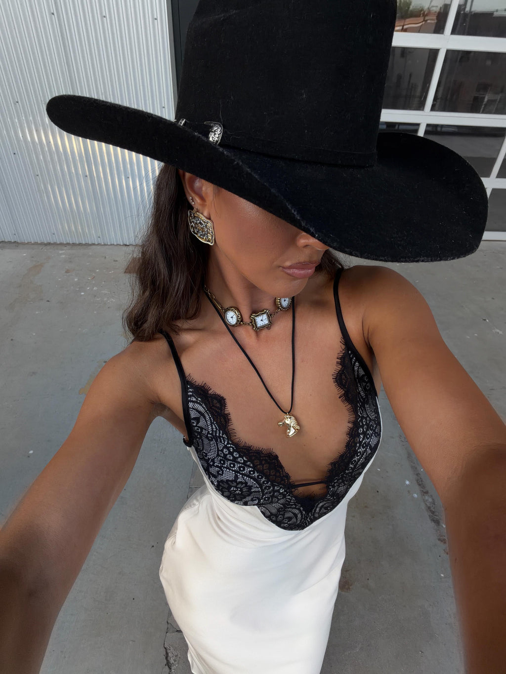 Lace V-Neck Satin Slip Midi Dress