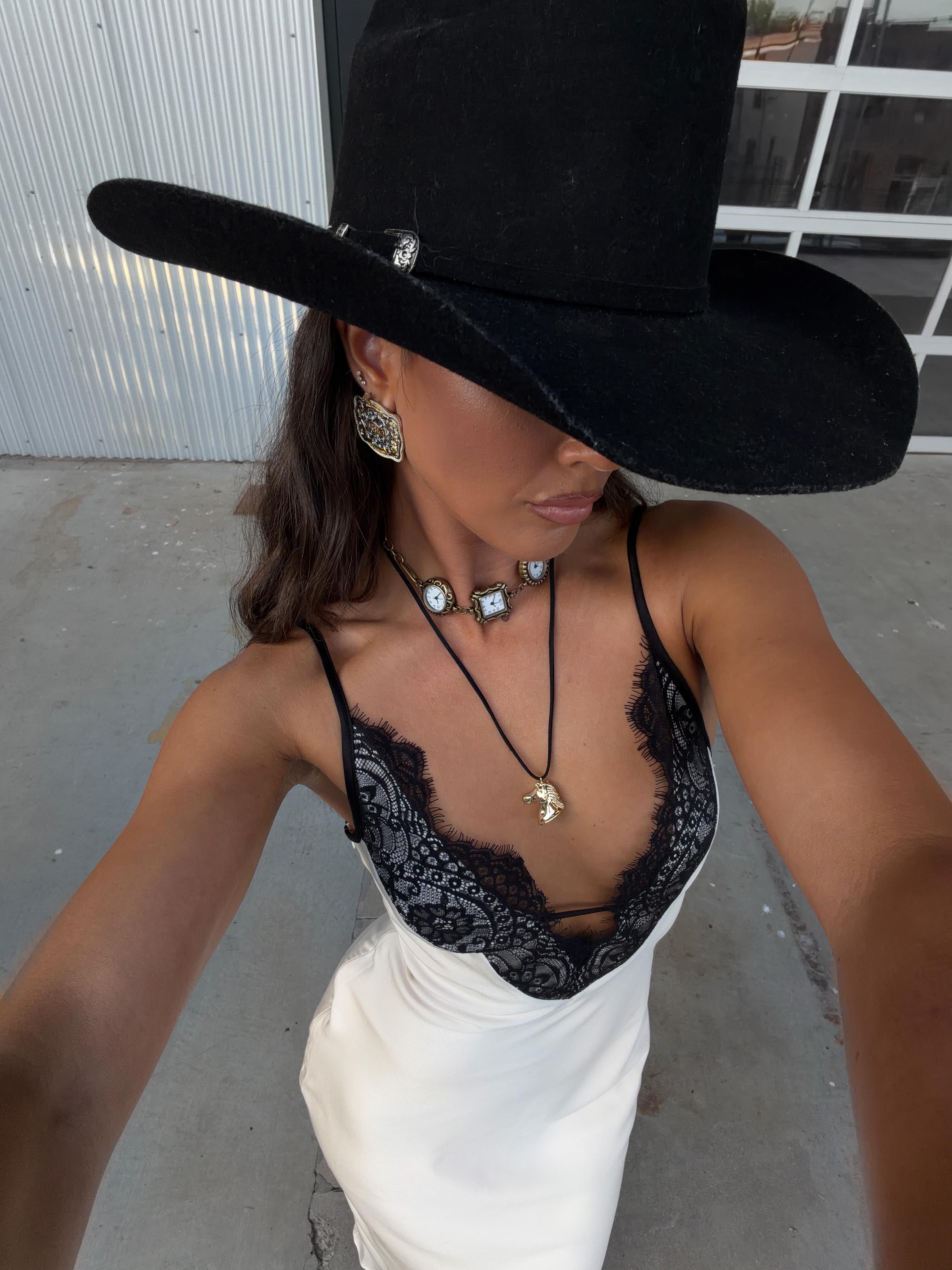 Lace V-Neck Satin Slip Midi Dress