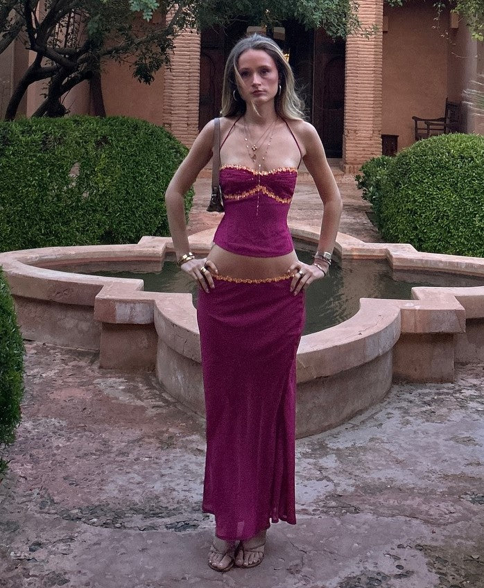 Sequin Trim Cami Top & Maxi Skirt Set