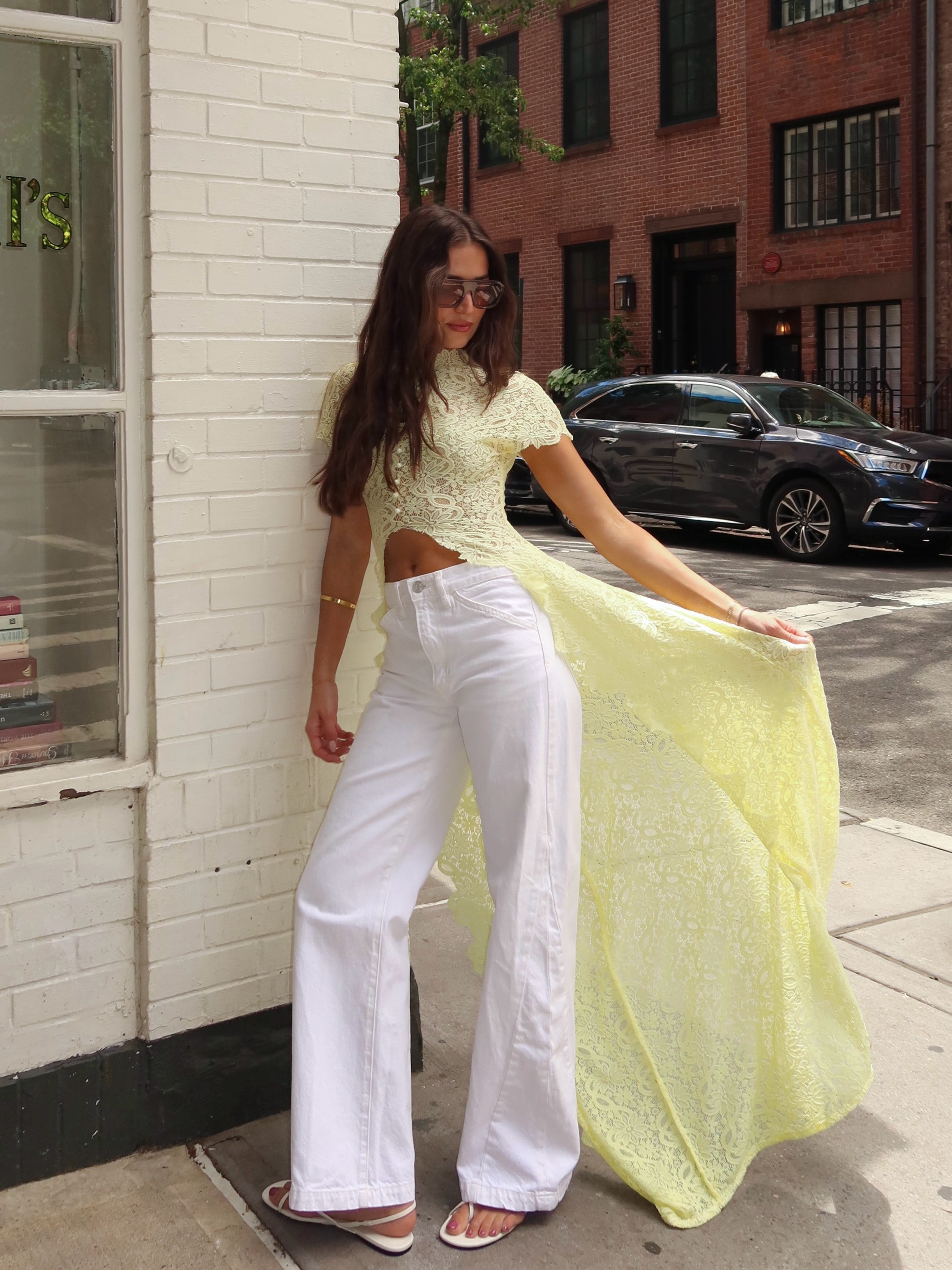 Sheer Lace Cutout High Neck Top（Only tops）