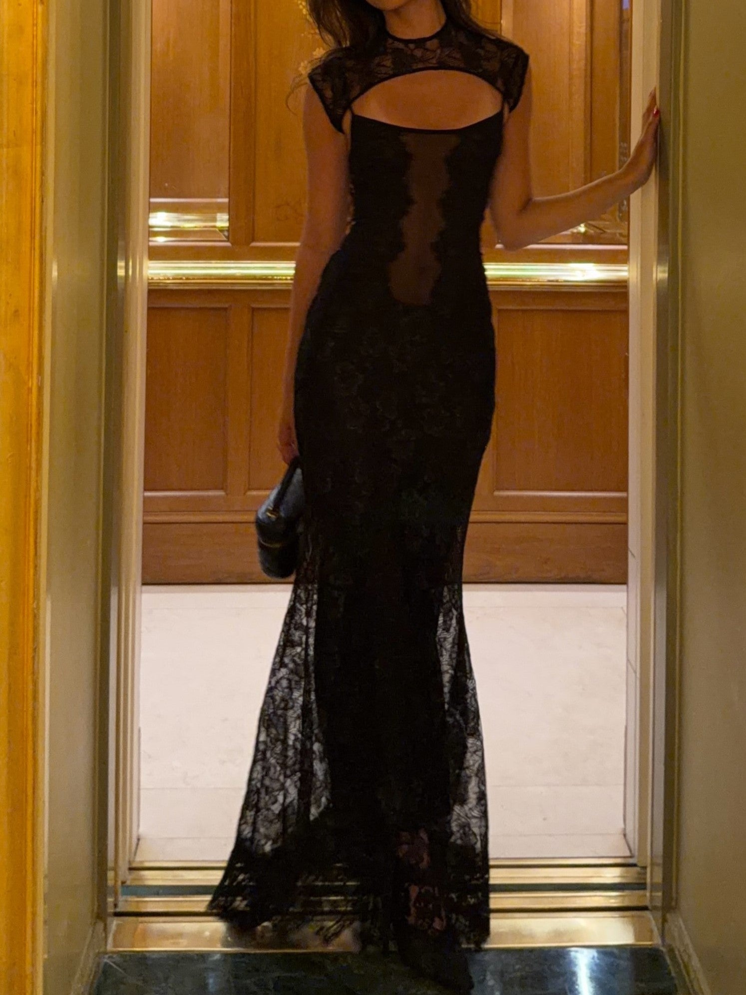 Sheer Lace Backless Spaghetti Strap Mermaid Dress