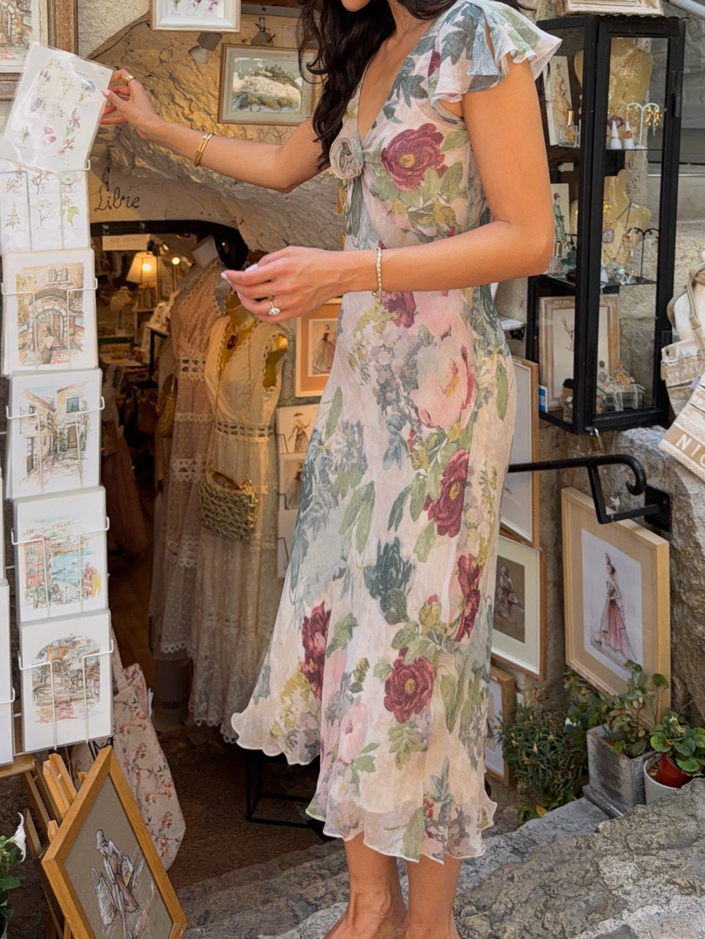 Floral Print V-Neck Twist Front Flutter Sleeve Dress