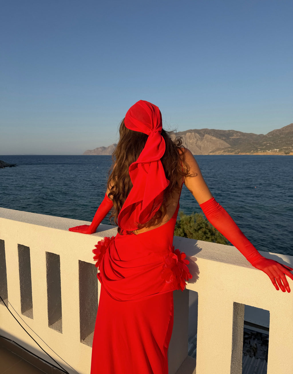 Red Backless 3D Flower Detail Maxi Dress