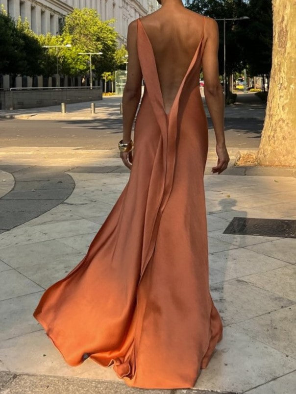 Cowl Neck Satin Spaghetti Strap Maxi Dress