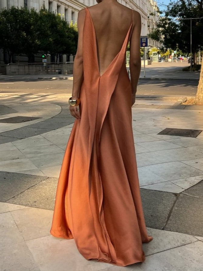 Cowl Neck Satin Spaghetti Strap Maxi Dress