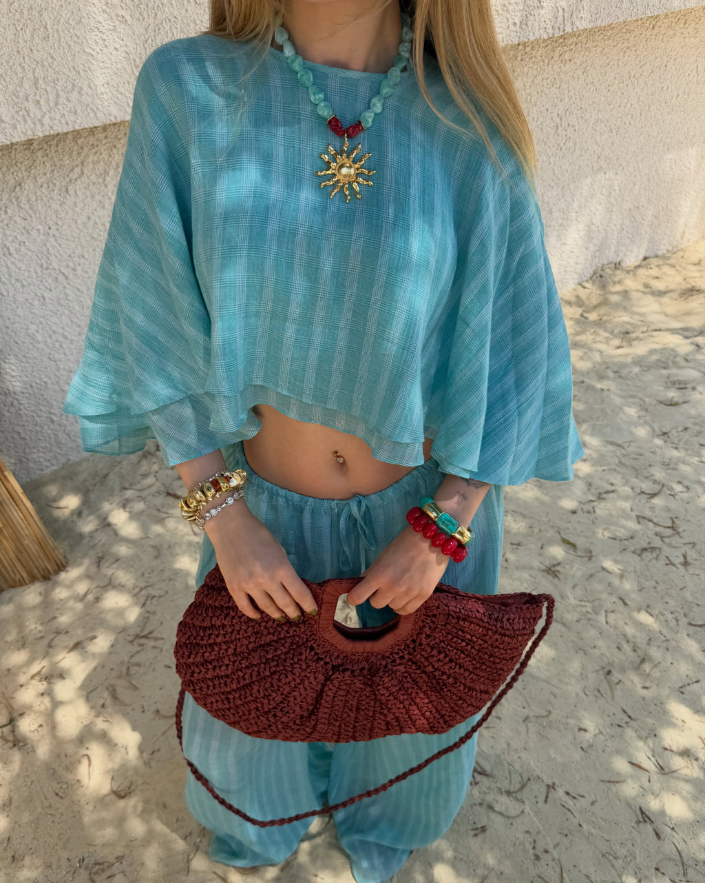 Flowy Batwing Top And Drawstring Wide-Leg Pants Set