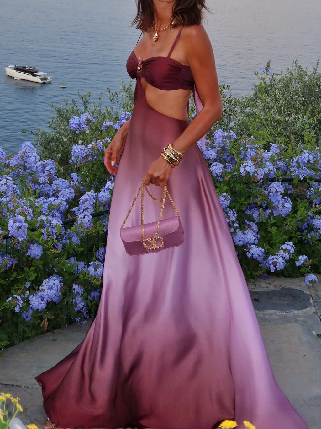 Ombre Satin Cutout Maxi Dress