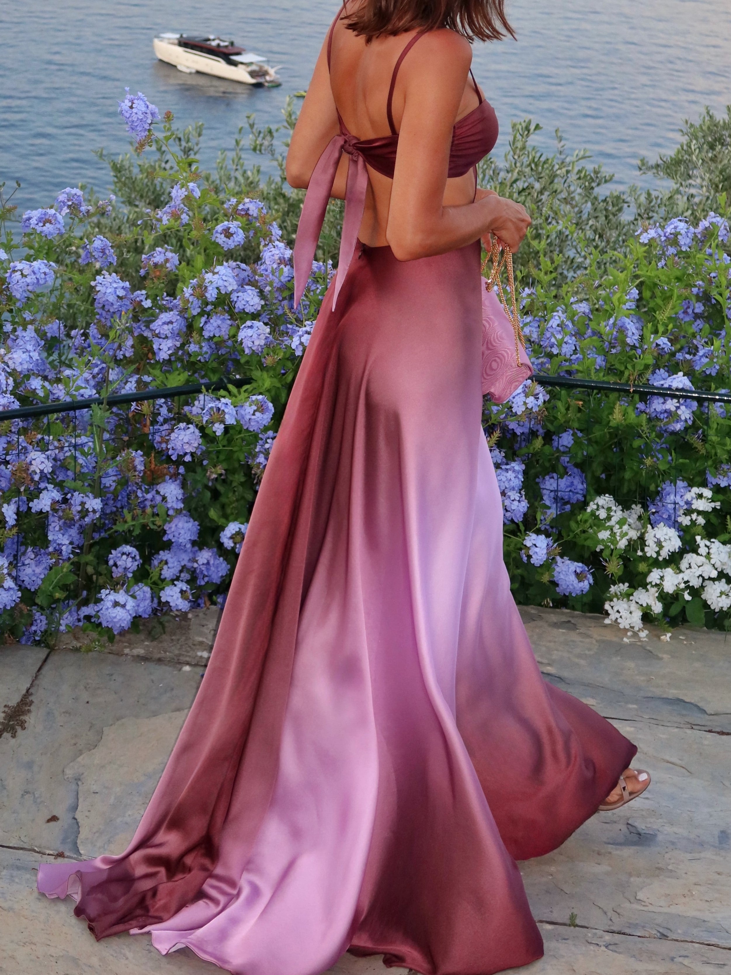 Ombre Satin Cutout Maxi Dress