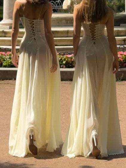 Cream Sheer Ruffle Corset Maxi Dress
