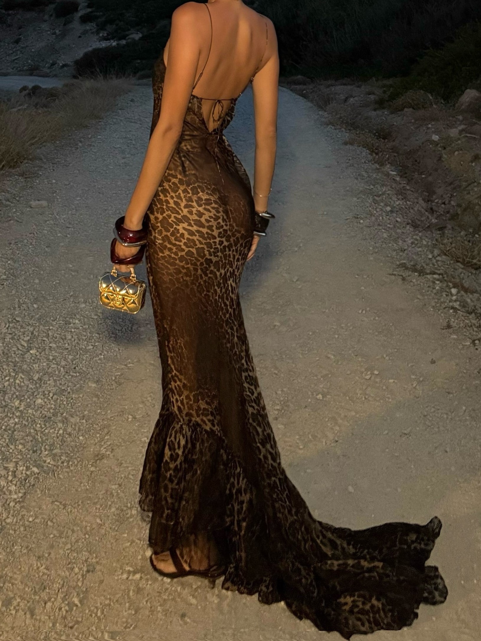 Brown Leopard Print Mermaid Maxi Dress