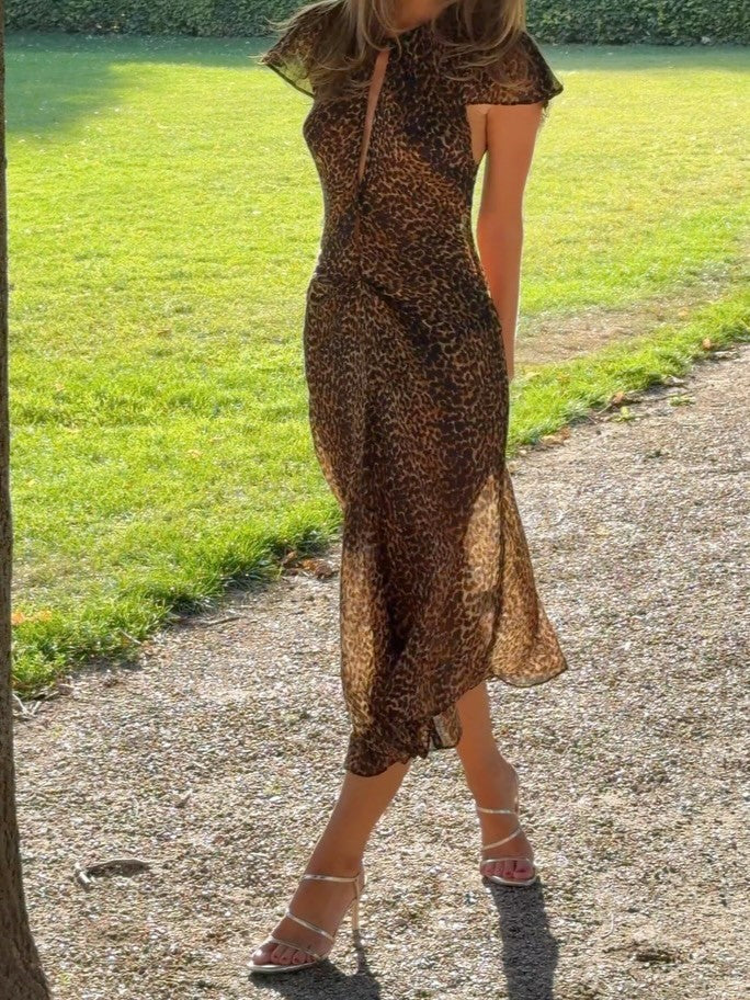 Leopard Print Keyhole Midi Dress
