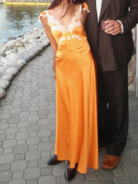 Tangerine Lace Trim Halter Maxi Dress