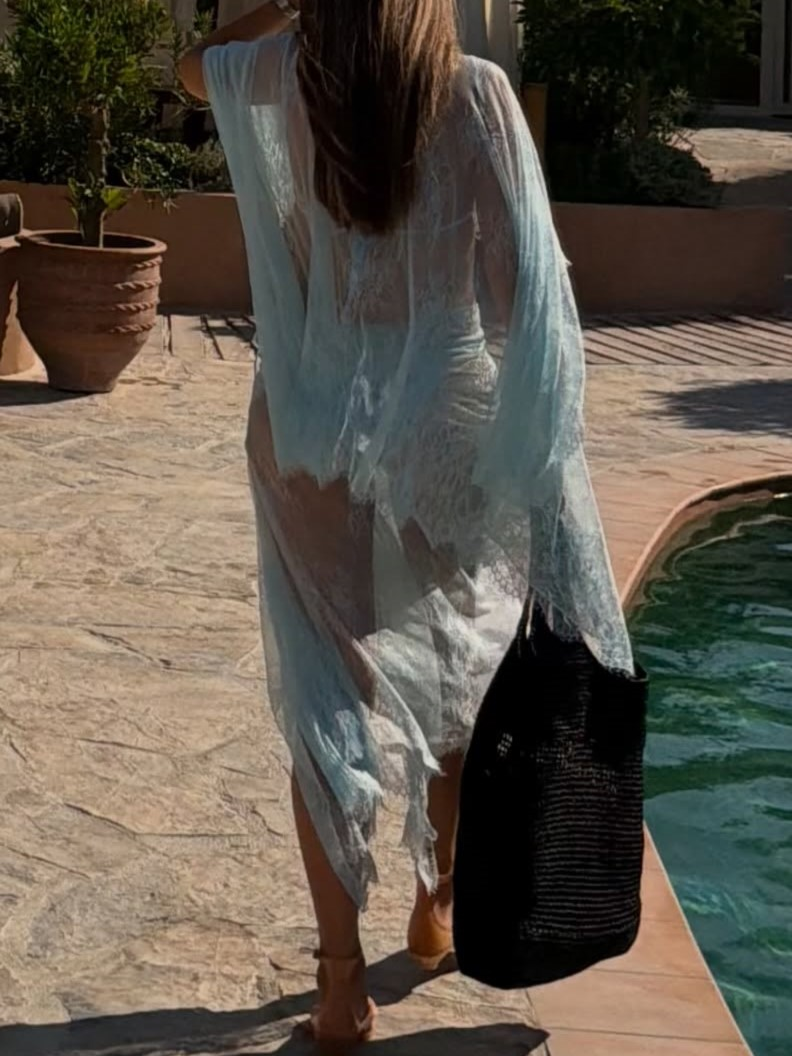 Ice Blue Sheer Lace Two-Piece Set