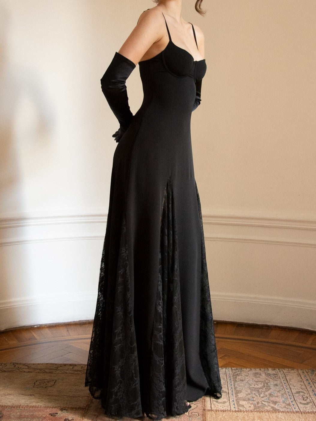 Black Lace Panel Sleeveless Gown