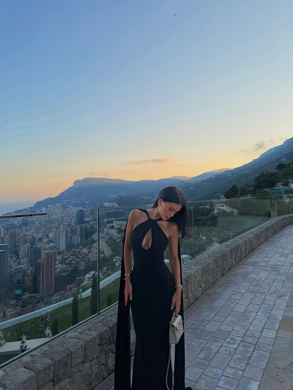 Black Cape Sleeve Cutout Maxi Dress