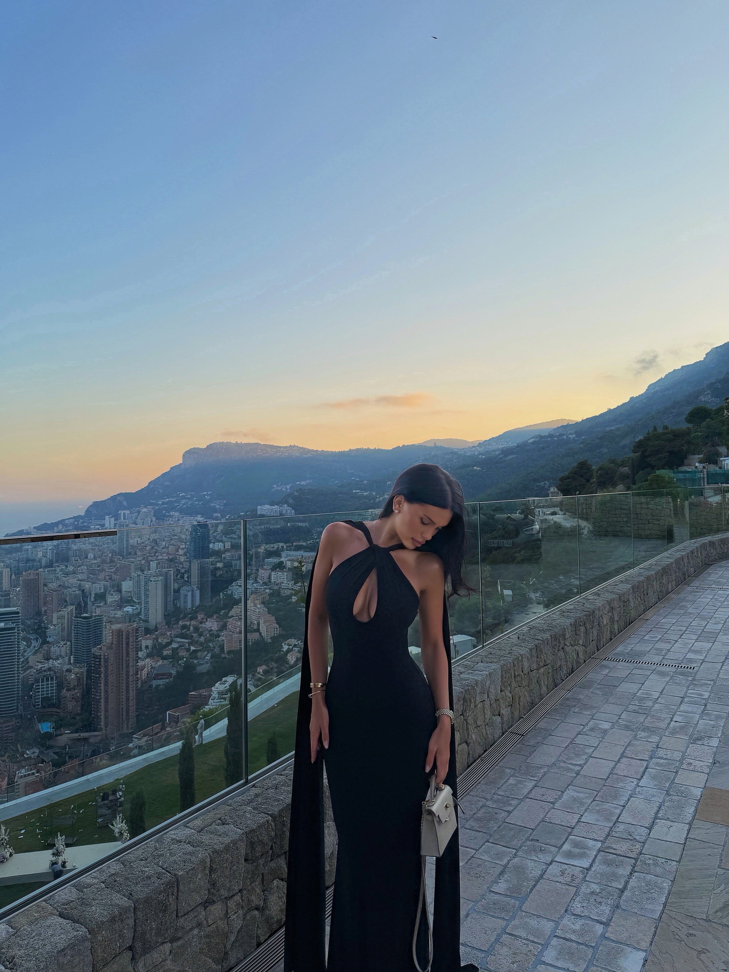 Black Cape Sleeve Cutout Maxi Dress