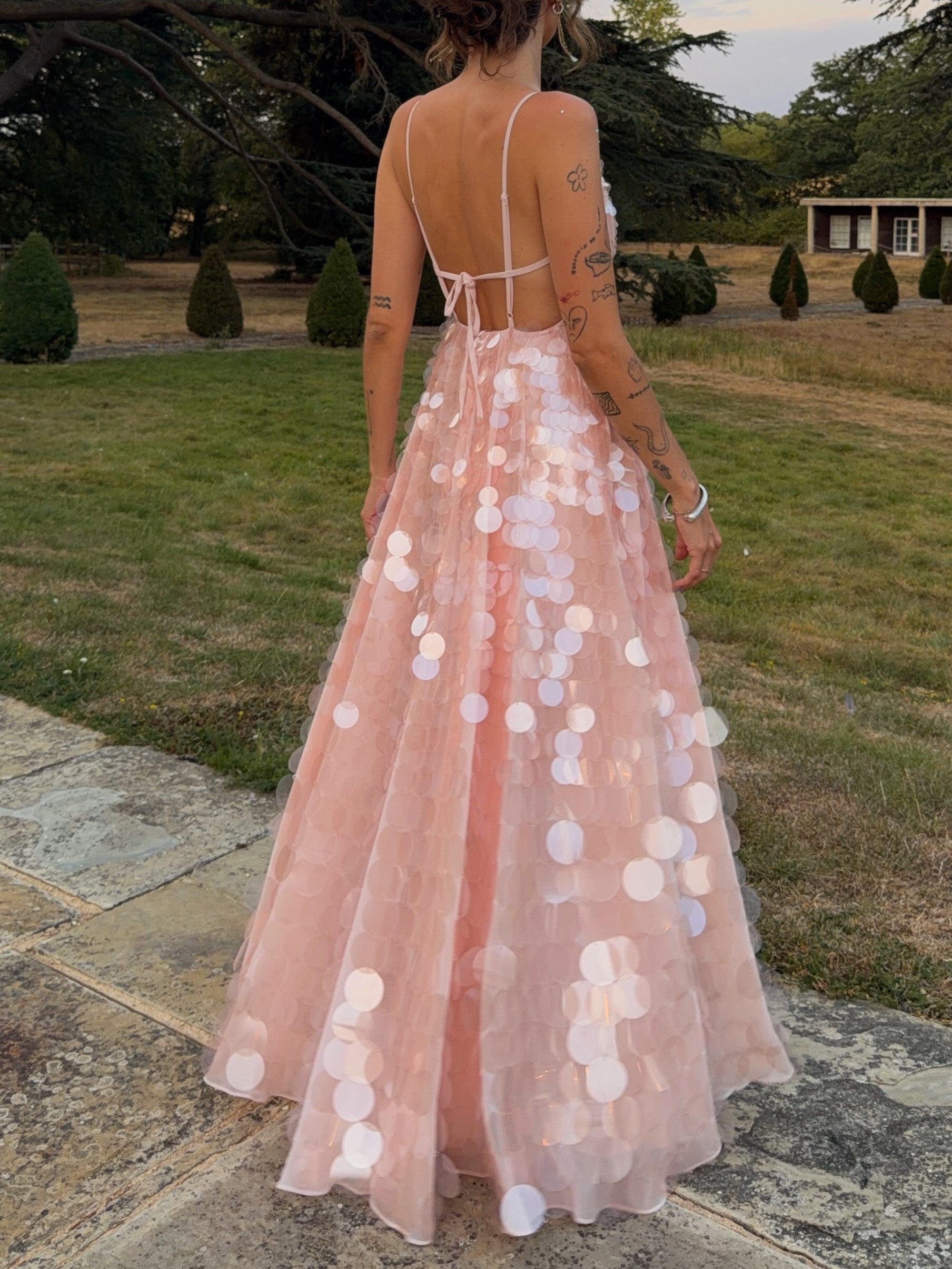 Pink Paillette Tulle Maxi Dress